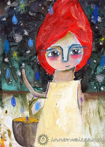 Abby, mixed media painting by Nolwenn Petitbois