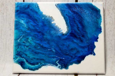 Sea of Blues a monochromatic dirty pour abstract painting